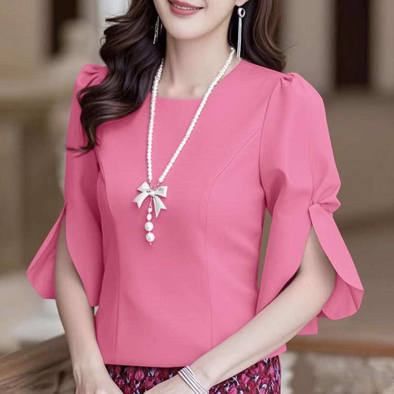 

ZANZEA Женская повседневная блузка с круглым вырезом, рукавами 3/4 с разрезом, свободного кроя L