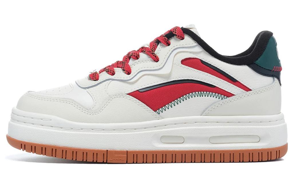 Li Ning Future C1 Synthetic Leather Slip Resistant Abrasion Resistant Low top Skateboard Shoes Women's White Red Green AGCT028-11