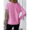 Fashion Color Contrast Patchwork Leopard Print Long Sleeve T-shirt Women 2024 Fall and Winter New Arrival Loose Round Neck Pullover Tops Women