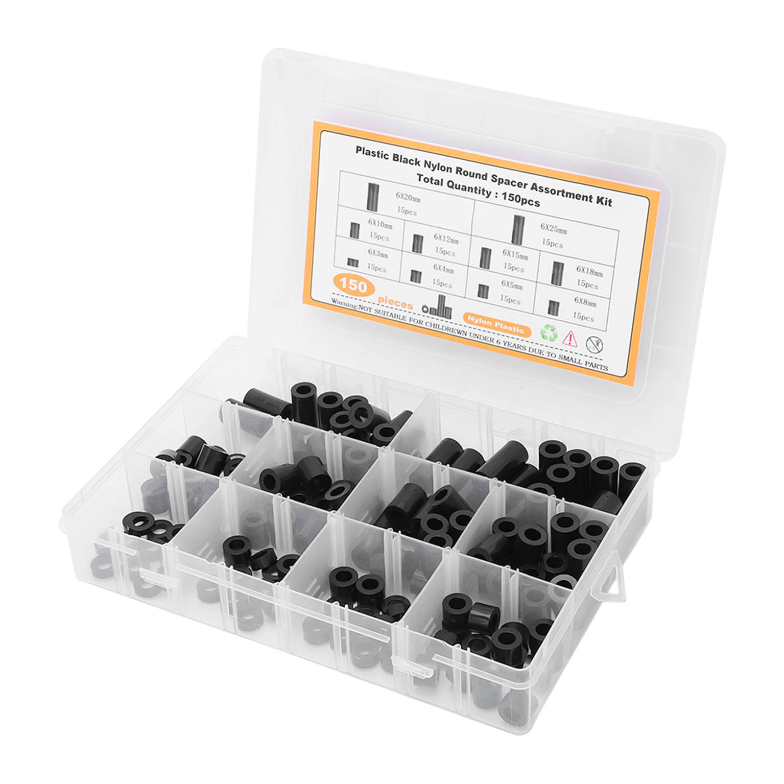 

Набор нейлоновых проставок 150 шт. Круглые пластиковые для винтов Метизы Стойки Комплект Черный