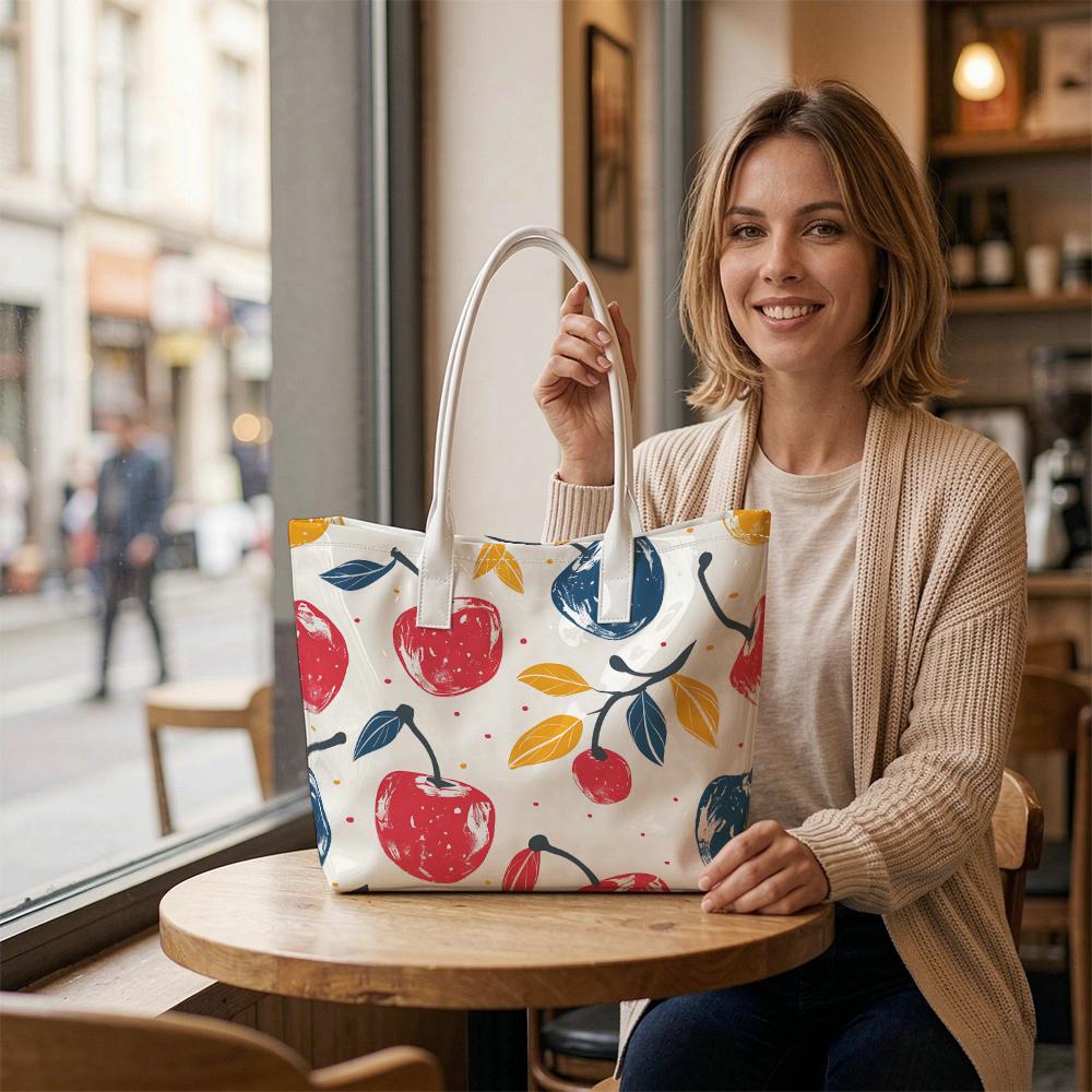 Cherry Pattern Shoulder Bag Casual Daily Portable Tote Bag for Shopping Travel Use
