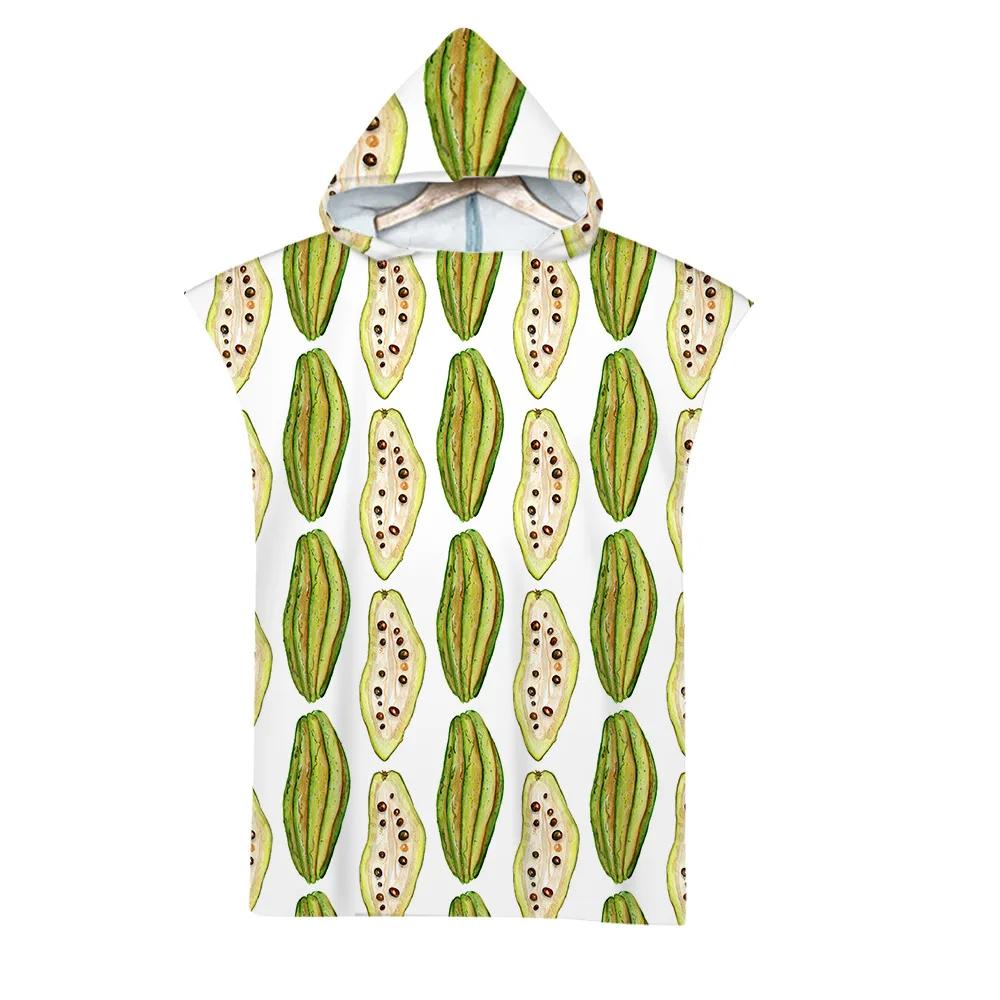 Hooded Bath Towel Robe Poncho Swimming Beach Towel Surf Man Lady Fast Quick Dry Bathrobe Beachwear-Fruit Watermelon Dragon Fruit