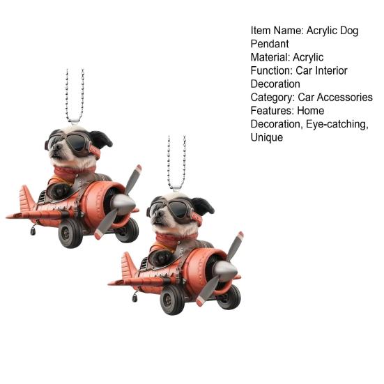 2Pcs Dog Ornament Acrylic Airplane Dog Hanging Decoration Flat Puppy Animal Pendant for Christmas Tree