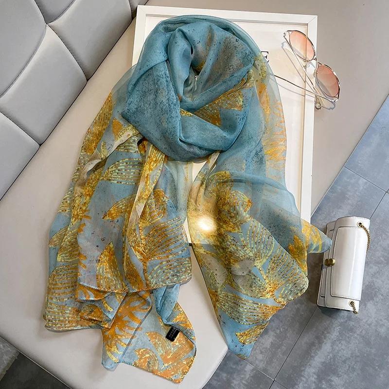 Silk Scarf Fashion Design Neck Print Foulard Female Headbanda Luxury Hijab Women Warm Pashmina Scarves Echarpe Shawl Large Wrap