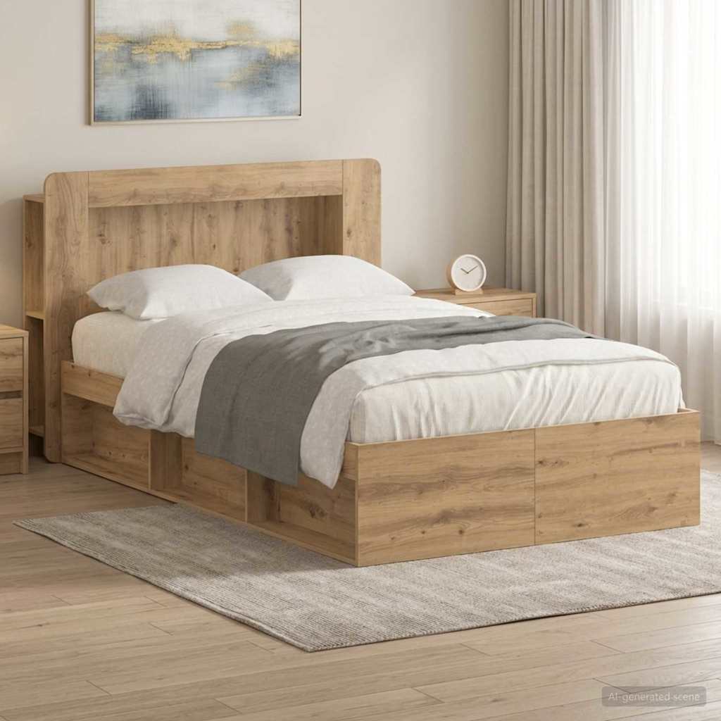 Bed Frame with Storage Space Artisan Oak 120 X 200 Cm