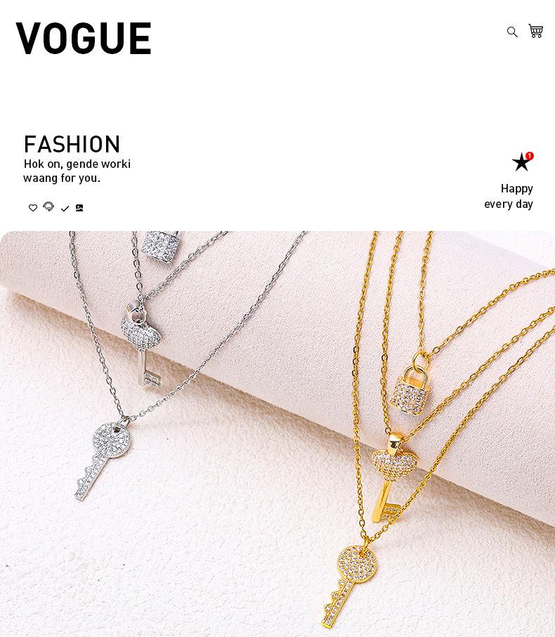 Korean Trendy Multi-layer Pendant Necklace with Letter, Cross, Lock, and Key Charms