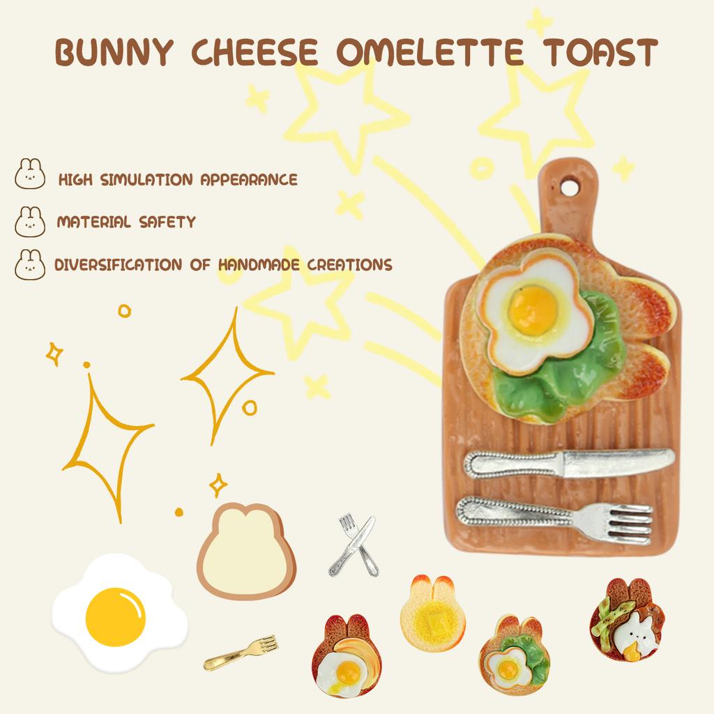 16pcs Simulation Food Play Rabbit Cheese Fried Egg Toast Tray Mini Knife And Fork Set Miniature Scene Doll House Decoration