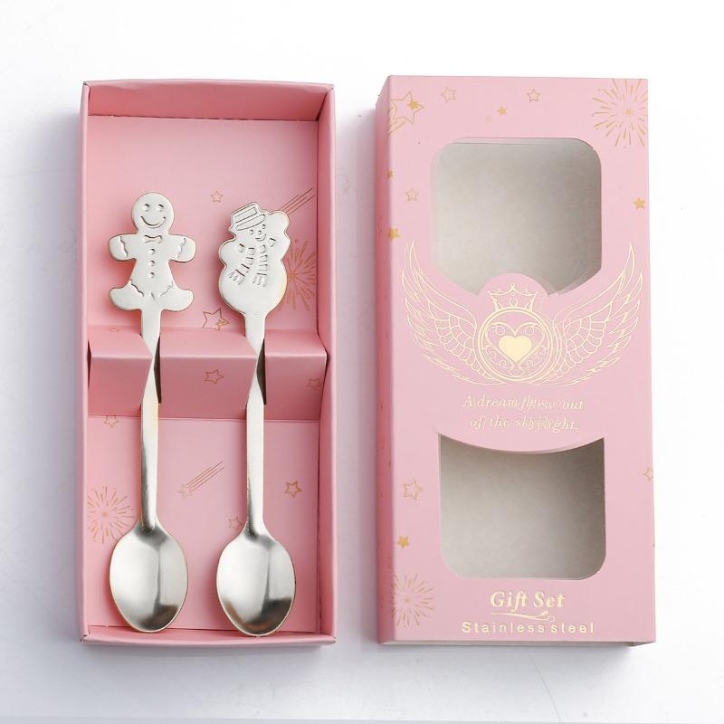 HANYANG Christmas Gift Small Spoon Snowman Spoon Scandinavian Style Cutlery Giveaway Spoon Gift Box Christmas Gift Box Gingerbread Spoon