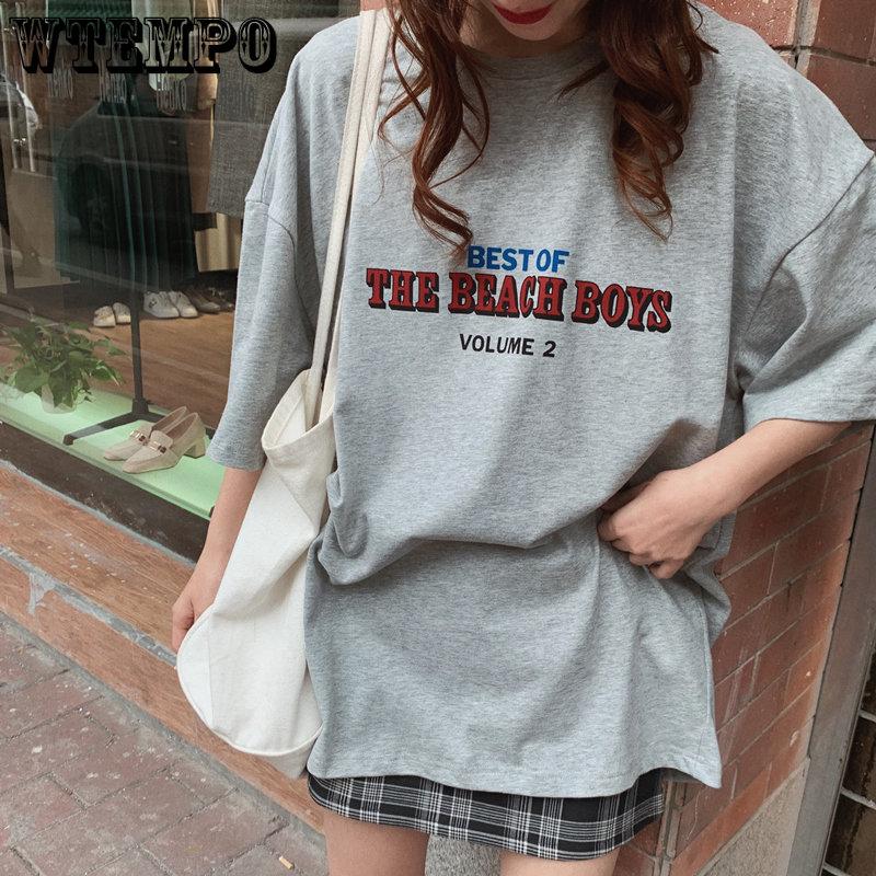 WTEMPO Women Casual Loose Basic Letter Printed Tops All-match College Style Street Female Short Sleeve T-shirts
