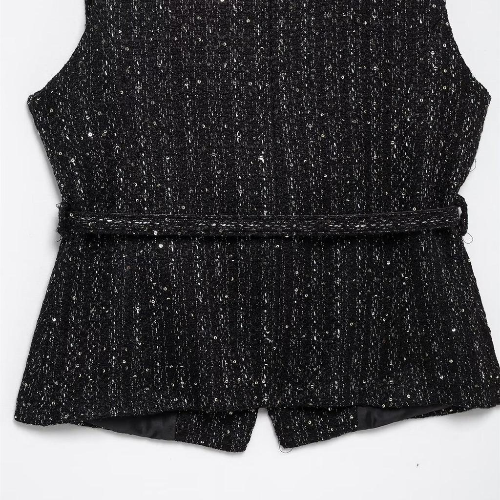 2025 Spring Women's Slim Textured Vest and Single-Breasted Cardigan