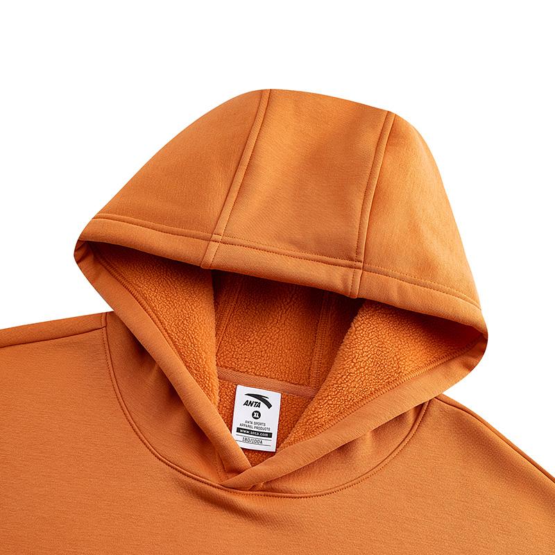 Anta Hooded Fleece Pullover Long Sleeve Knitted Casual Sweatshirt Unisex Sweatshirt Fly-Flower-Orange 972618705N-6
