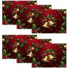 4pcs/6pcs Autumn Elements Thanksgiving Halloween Holiday Decor Linen Placemats with Christmas Bells Holly Berries 2D Flat Pattern Print. Gorgeous