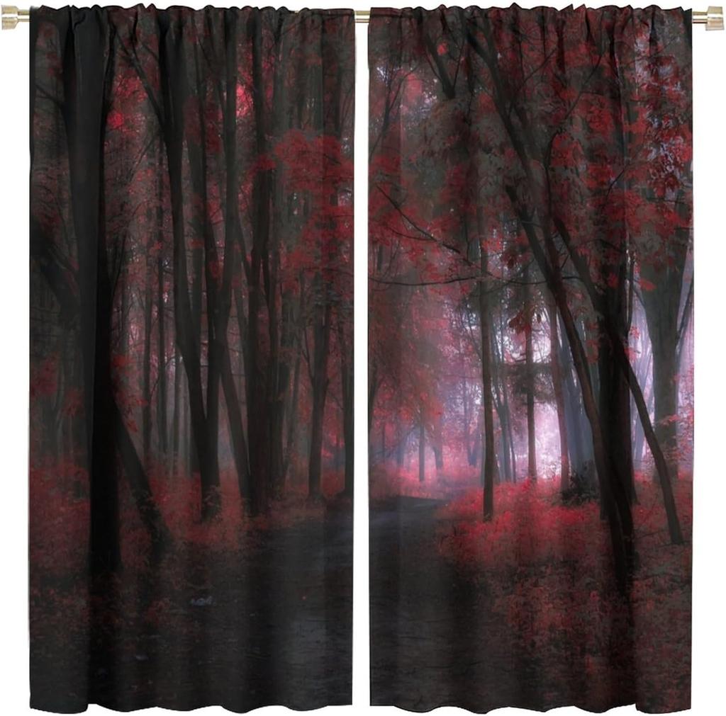 Gothic Dark Misty Forest Curtains Mysterious Horror Foggy Dim Dead Jungle Under Strange Bright Moon Thermal Insulation Blackout Made Of Polyester