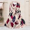 Women Plus Size V Neck Long Sleeve Printed Tie Waist A Line Flared Midi Dress