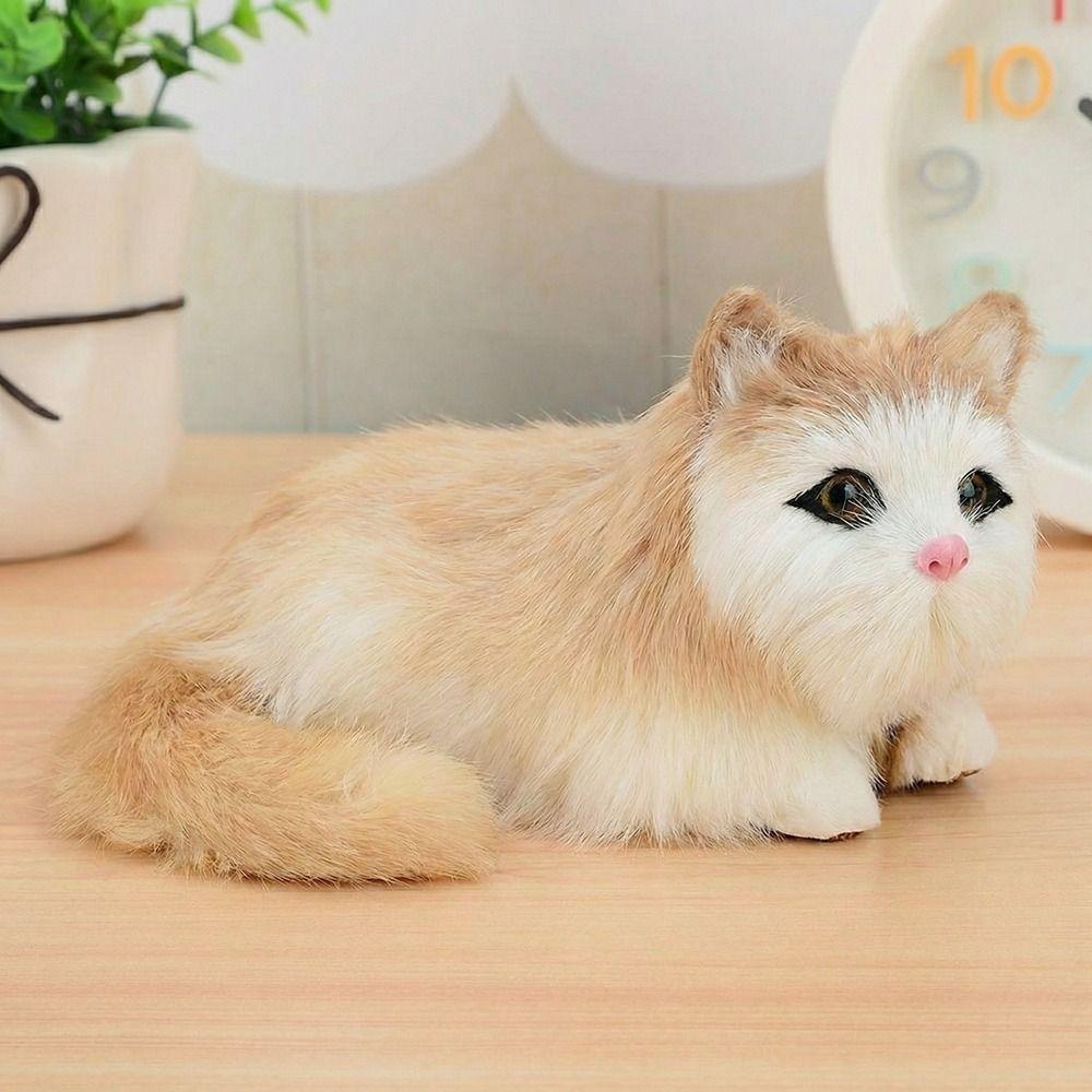 Cozy Fluffy Simulation Cat Doll Long Hair Realistic Kitten Decoration Home Decor