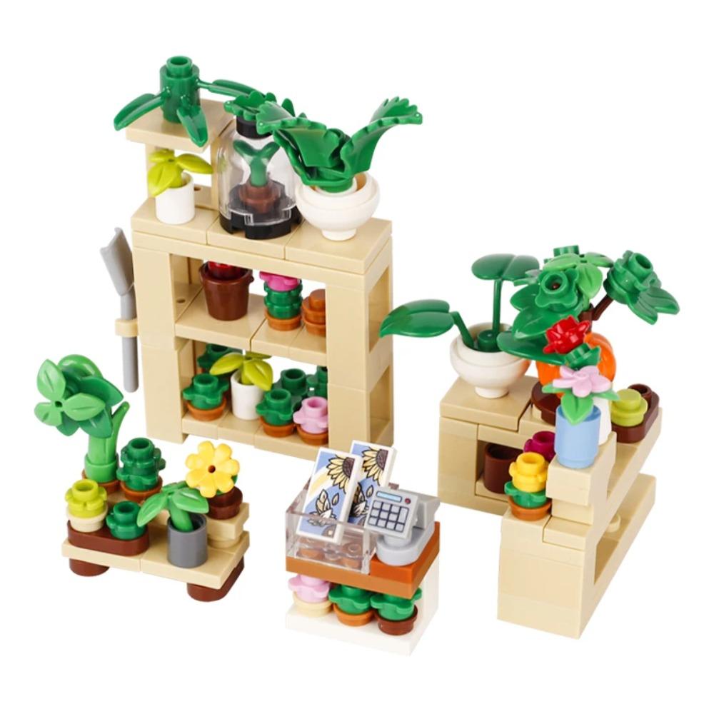 City Food Street View Vendor Hot Dog Roadside Stand Building Blocks Ice Cream Newsstand Flower Shop Trash Can Toilet Bricks Toys