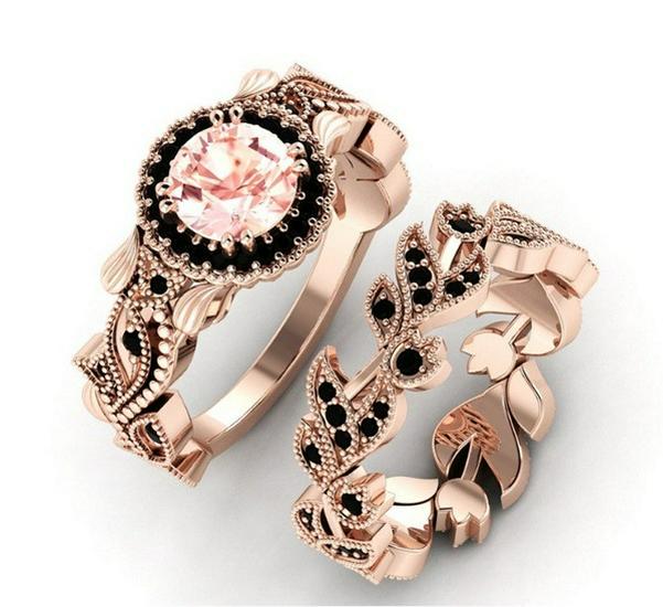 

He Cheng Кольцо с цветочным листом из розового золота с розовым цирконом Size 5