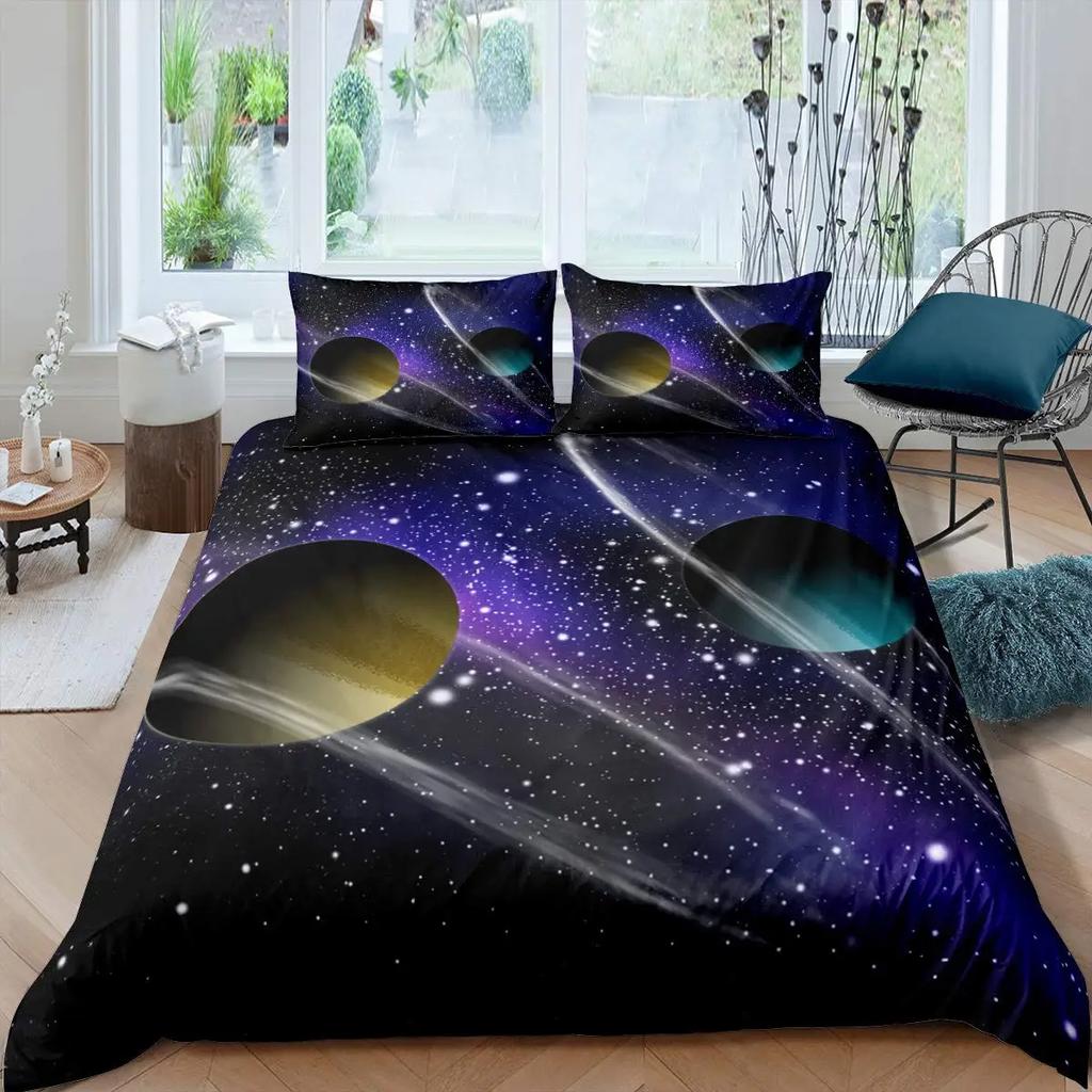 Galaxy Duvet Cover Set 3D Printed Space Themed Bedding Set Boys Galaxy Series Universe Pattern Polyester Quilt Cover For Girl