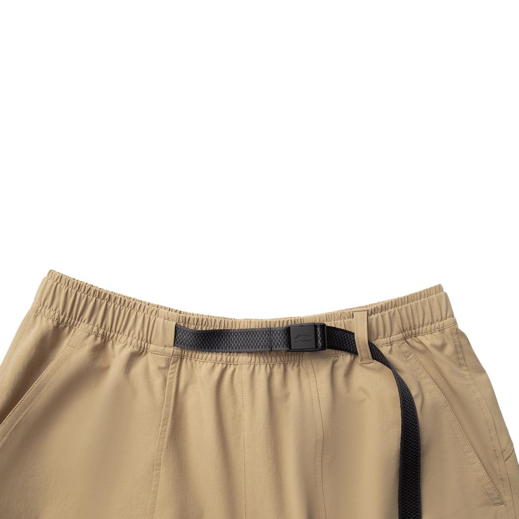 Li Ning Sports Lifestyle Series Solid Color Mid Waist Breathable Versatile Straight Leg Sports Shorts Men shorts Brown Khaki AKSV421-6