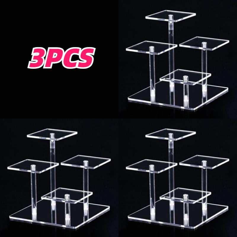 2/3pcs Transparent Acrylic Display Stand 4 Detachable Square Shelves for Showcasing Condiments Figurines Perfumes Jewelry Decor