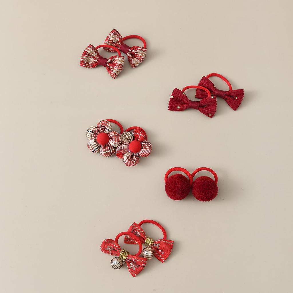 Toddler Hair Ties for Girls 20 PCS Baby Bow Elastic Nylon Scrunchies Kids Christmas Hair Accessories Ponytail Holders Hairbands - Red