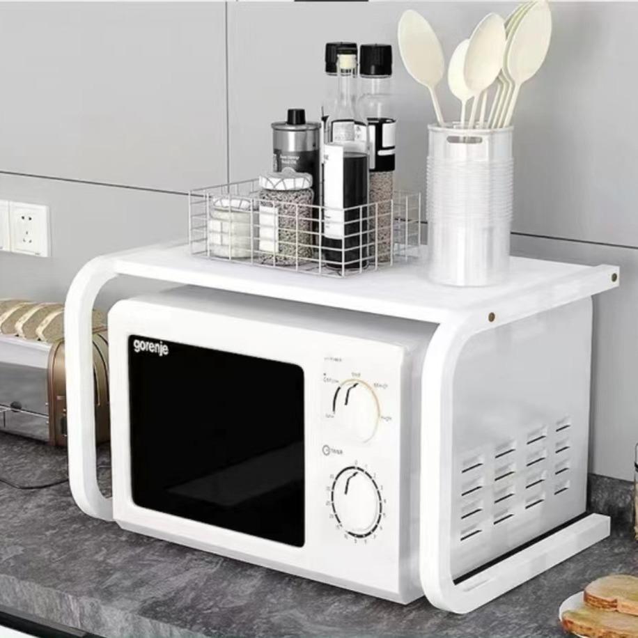 Wielofunkcyjny organizer na blat kuchenny: Stojak stalowy na naczynia, garnki i do kuchenki mikrofalowej