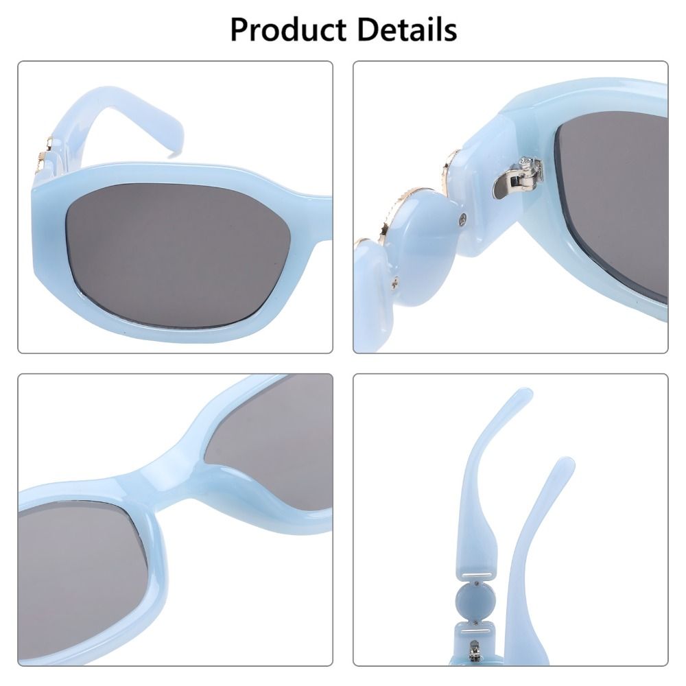 

Trendy Thick Frame Sun Glasses Vintage Shades with Metal Rose Design Irregular Sunglasses Light Blue-Black Gray