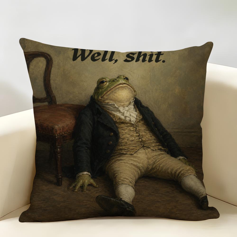 Well Shit Toad Cushion Cover Natural Linen Organic Fabric Double-Sided Printing Breathable For Home Decor