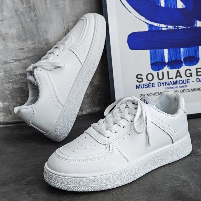 Men's Autumn Low-Top White Casual Board Shoes, Versatile Thick-Soled Trendy Footwear For Young Adults.