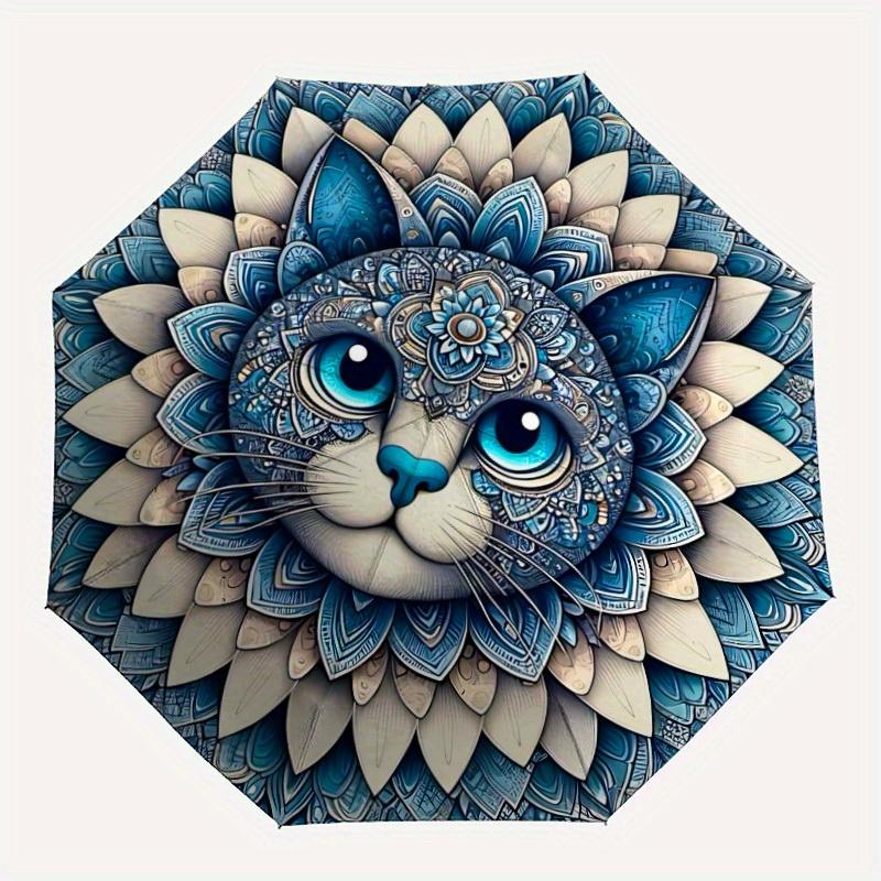 1pc Cat Mandala Automatic Open 8-Rib Windproof Umbrella, Travel & Commuting, Suitable for All Seasons