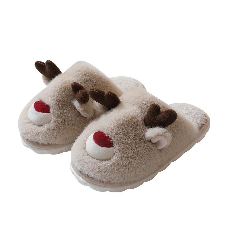 Children's Cotton Slippers Female Christmas Elk Autumn and Winter Fluffy Slippers Indoor Home Non-slip Warm Cotton Mop Parent-child Model