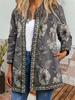 Women's Crew Neck Long Sleeve Cardigan Oversized Vintage Ethnic Print Plus Size Open Front Jacket Casual Outerwear