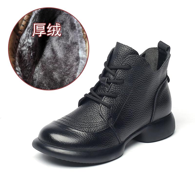 Fashion GKTINOO Women Autumn Boots Cowhide Ankle Boots 2025 Winter Retro Casual Genuine Leather Mother Boots Fur Keep Warm Low Heel 41