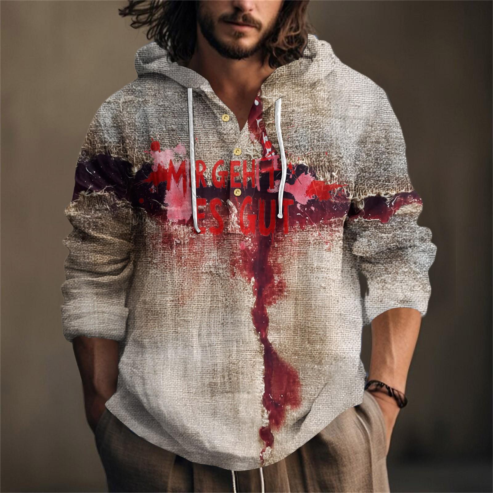 

Halloween Printed Men s Shirt, Hooded Long-sleeved Hooded Spring And Summer Casual Daily Wear S Кіновар