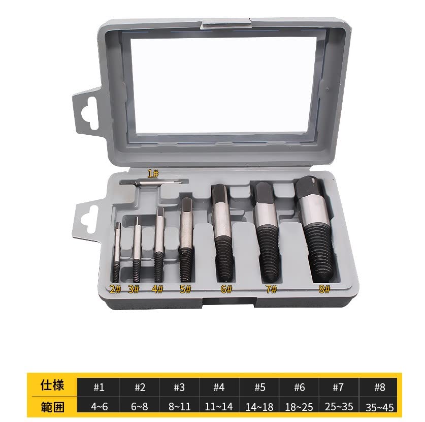 EINEY Screw Extractor Set, Removes Stripped Screws, Reverse Taps, Bolt Extractors, Bolt Puller, Set of 8