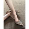 Nude rhinestone high heels summer thin heels sexy royal sister shoes single shoes advanced not tired feet