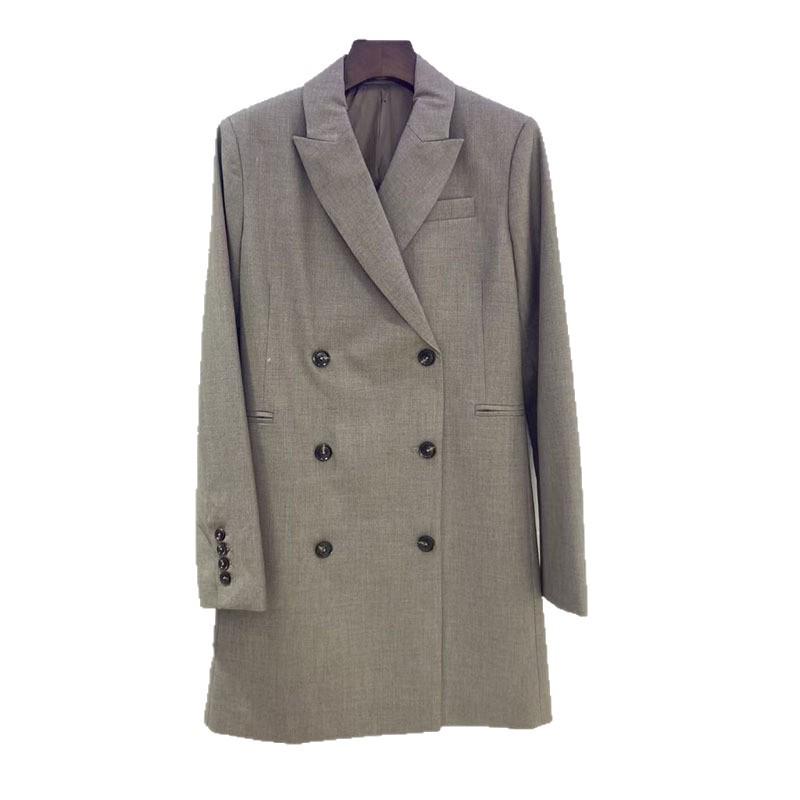 Nanyou Elegant Women's Wool-Silk Mid-Length Double-Breasted Suit Dress - Autumn Collection