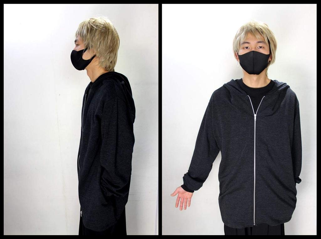 ROSEATE Rabbit Ear Hoodie with Pierced Soft Long Made in and Rabbit Ears, Zip-Up Hoodie, Lightweight, Length, Japan, Men's Women's, (Black)