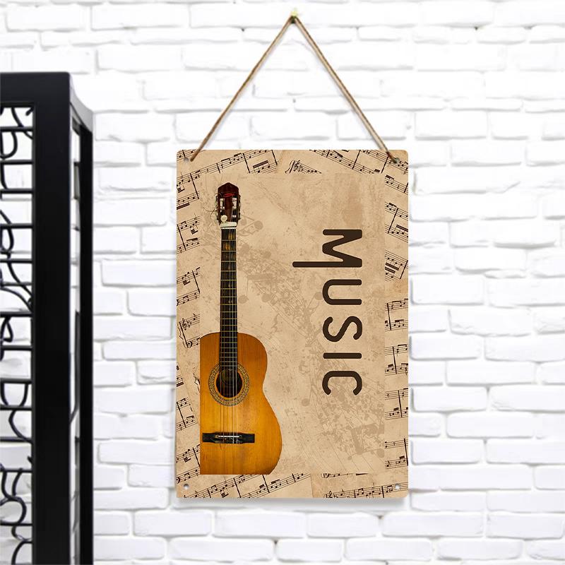 Vintage Wooden Guitar Music Note Metal Tin Sign Home Wall Decor Living Room Bedroom Art Hanging
