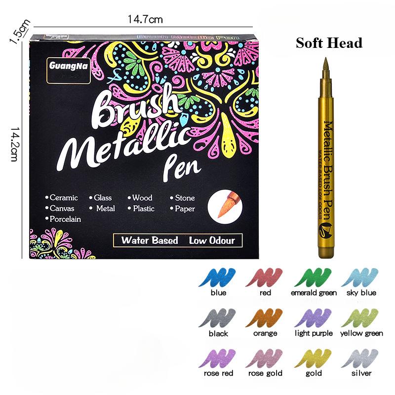 

12 шт. цветная металлическая ручка 12 цветов DIY ручка для рисования мягкая и твердая головка ручка для подписи 12 PCS(Soft Head) разноцветный