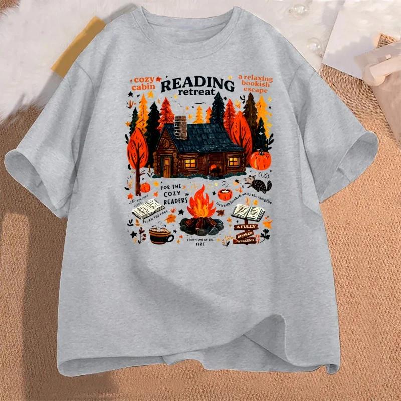 Cozy Cabin Reading Retreat Tshirt Fall Bookish Tshirt Autumn Cozy Readers Pumpkin Spice Book T Shirt Aesthetic Clothes
