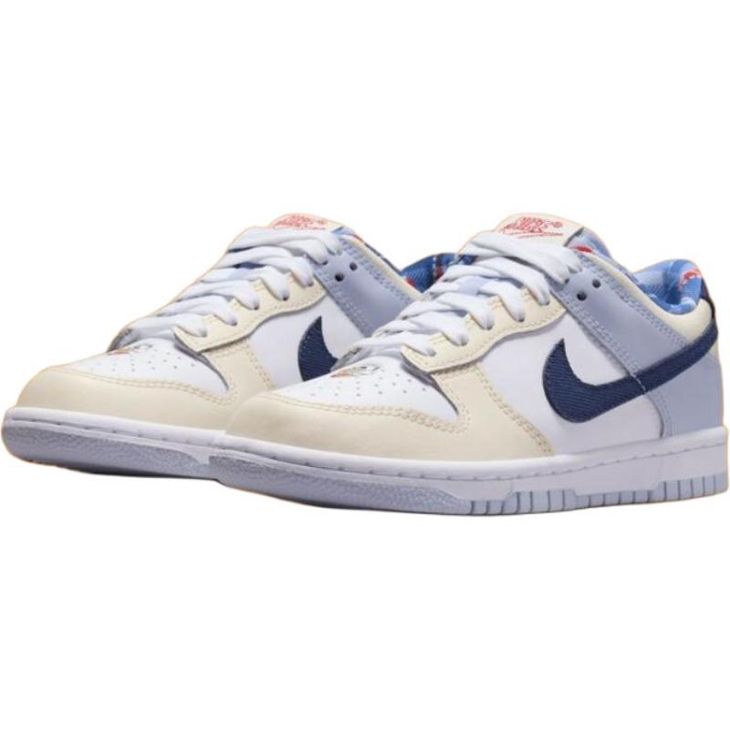 Nike Dunk Abrasion Resistant Low Top Kids' Skateboarding Shoes White Brown Blue Teenagers Sneakers IH7343-141