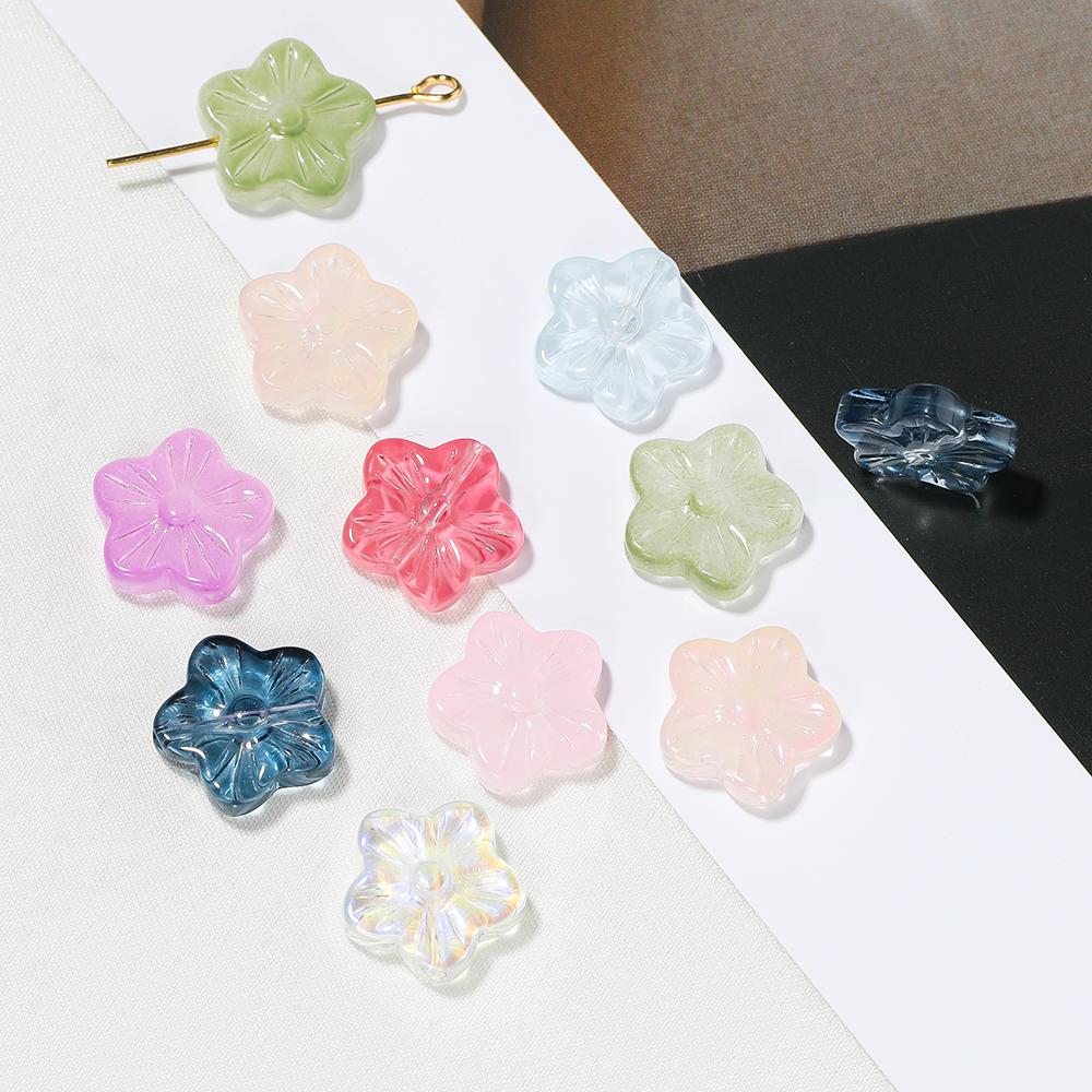 10Pcs/Lot Glass Five-Petaled Flower Beads Colorful Spacer Bead for DIY Bracelet Necklace Earrings Jewelry Making Accessories