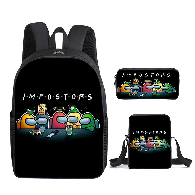 Amongus Space Werewolf School Bag 3PCS Game Merchandise Elementary And Middle School Students Backpack Pencil Bag Satchel