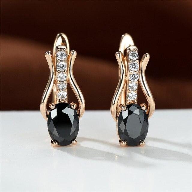 

Старинные черные овальные серьги из камня, серьги-кольца цвета розового золота, красные кристаллы, белый циркон, маленькие серьги для женщин, свадебные украшения