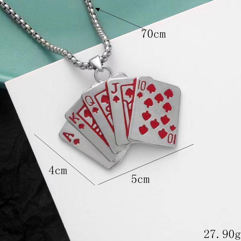 Retro Playing Card Hip-Hop Necklace for Men & Couples - Diamond-Studded Straight Flush Chain