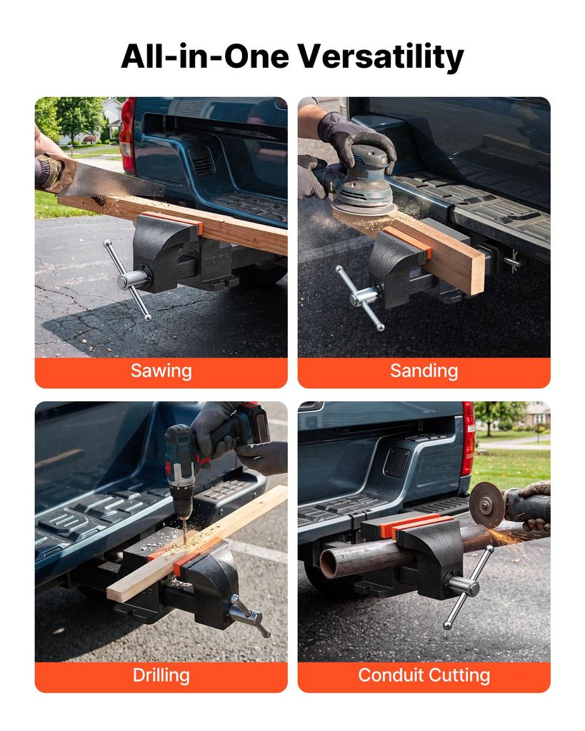 VEVOR Truck Hitch Vise, 150 mm Jaw Width, Heavy Duty Ductile Iron Bench Vise with Anvil, 1 Pair Magnetic Jaw Pads, 90 mm Throat Depth