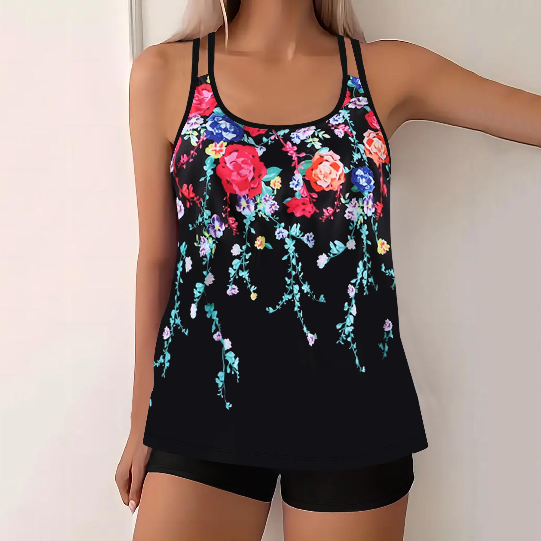 

Женский летний комплект танкини для отпуска — купальник-бикини из двух частей с высокой эластичностью и круглым вырезом, с произвольным принтом, трикотажная ткань XXXL розы красного