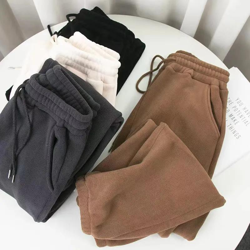 Women's Solid-Color Fleece-Lined Cuffed Sweatpants with Simple Pockets for Fall/Winter: Casual Athletic Pants