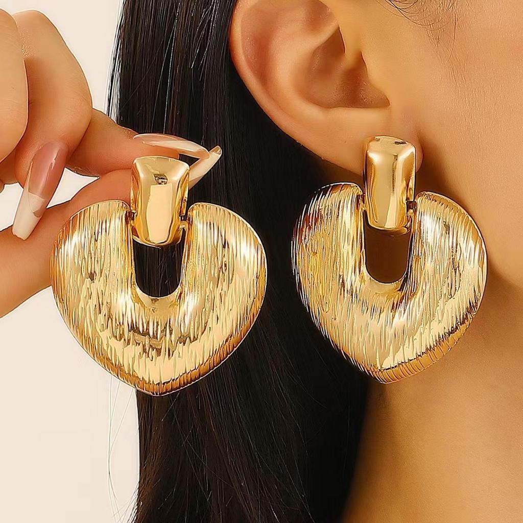 European & American Retro Petal Long Earrings - Influencer Style, Matte, Geometric Design for Women